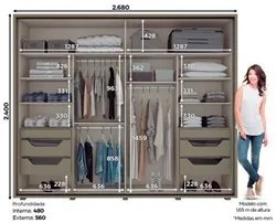 Guarda Roupa Casal Com Espelho 2 Portas de Correr Cavic Duna/Off White