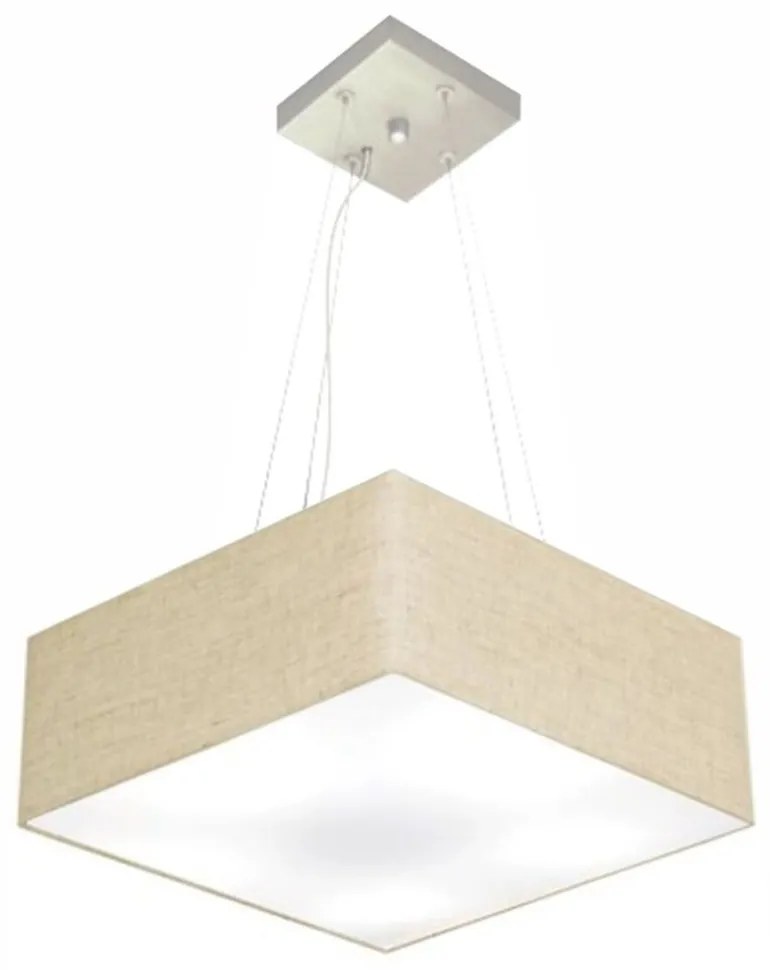 Lustre Pendente Quadrado Md-4194 Cúpula em Tecido 12/40x40cm Rustico Bege - Bivolt