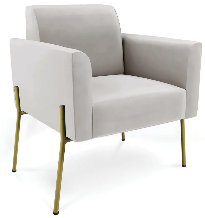 Poltrona Sala Decorativa Pé de Ferro Dourado Marisa Veludo D03 - D'Rossi - Cinza