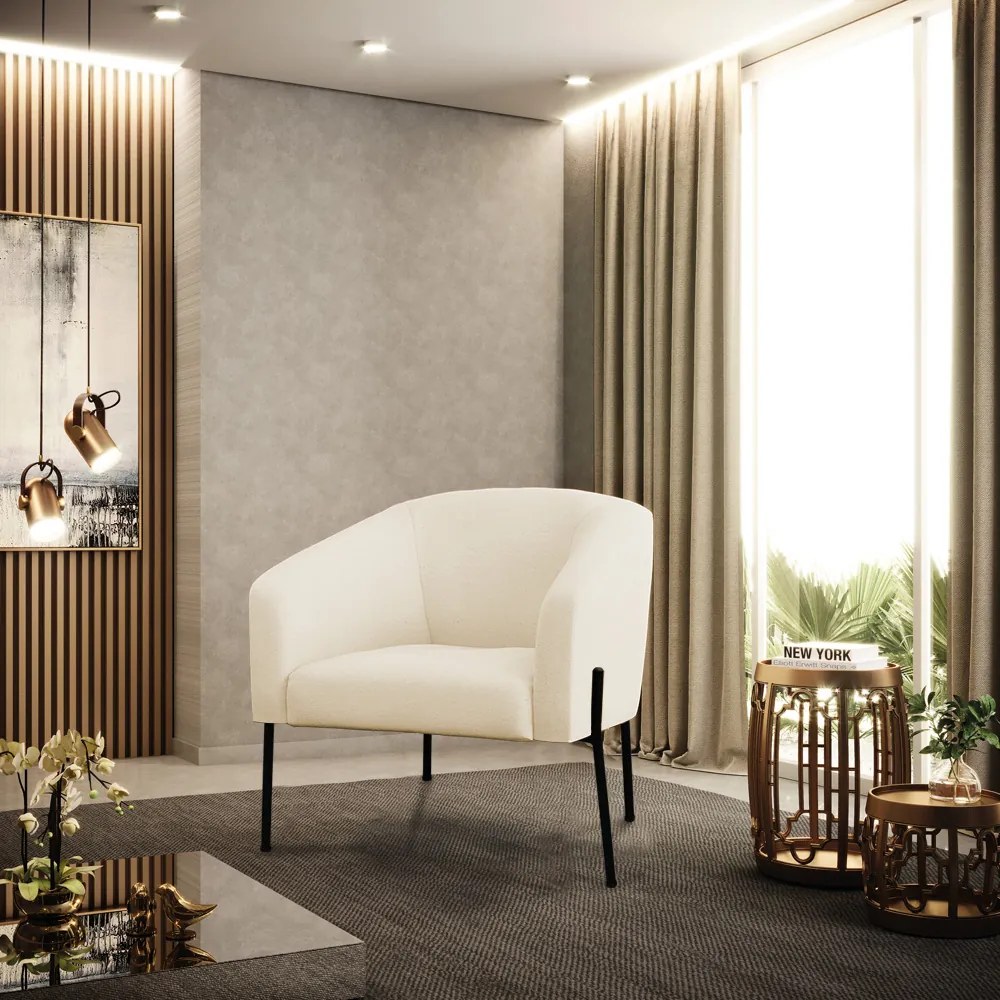 Poltrona Sala Decorativa Pé de Ferro Preto Stella Linho D03 - D'Rossi - A19 Bege
