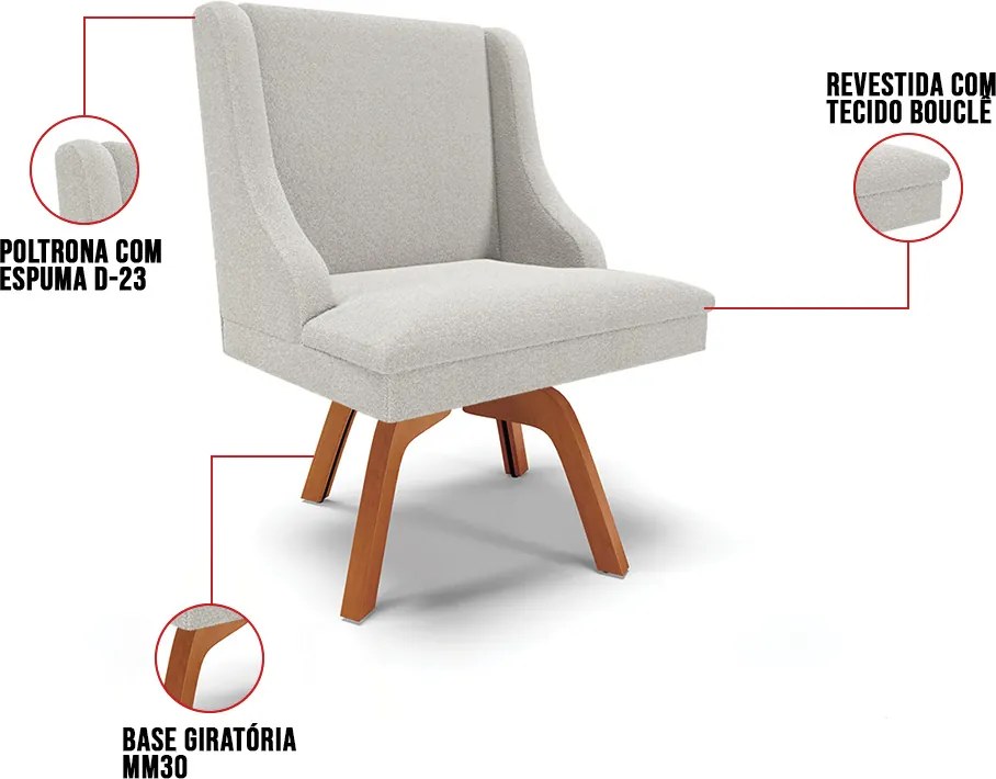 Cadeira Sala de Jantar Giratória MM35 Liz Bouclê D03 - D'Rossi - Cinza