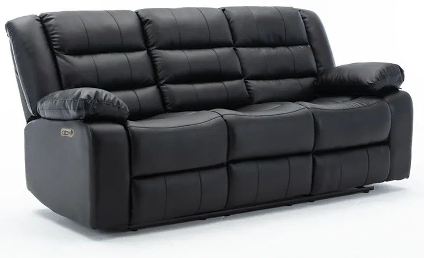 Poltrona Reclinável Elétrica Sala de Cinema Hollywood 3 Lugares com Massagem Aquecimento Entrada USB/USB-C PU Preto G94 - Gran Belo