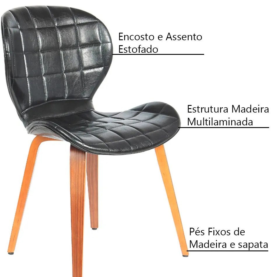 Cadeira Decorativa de Escritório Recepção GranClass PU Sintético Preto G56 - Gran Belo