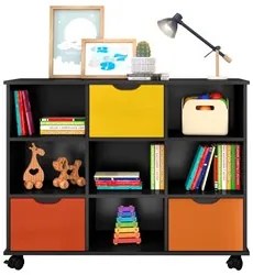 Nicho Organizador 3 Gavetas com Rodízios Preto/Colorido - Qmovi