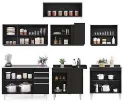 Armário de Cozinha Modulado de Canto 7 Peças CP21 com Pia Inox Preto -