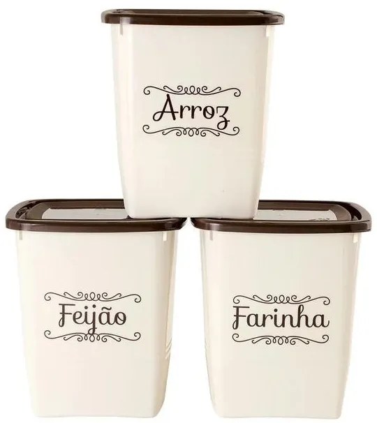 Kit Potes Arroz, Feijão e Farinha 3 Peças
