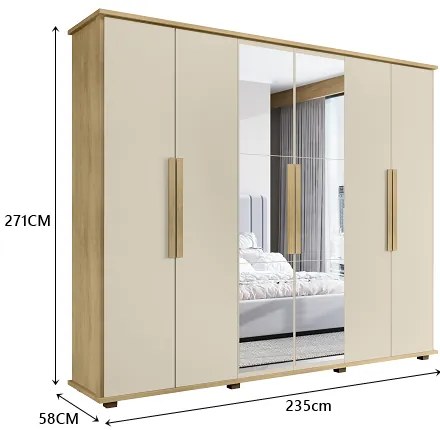 Guarda-Roupa Casal Com Espelho 6 Portas 4 Gavetas Canadá Cinamomo/Off White – RV Móveis