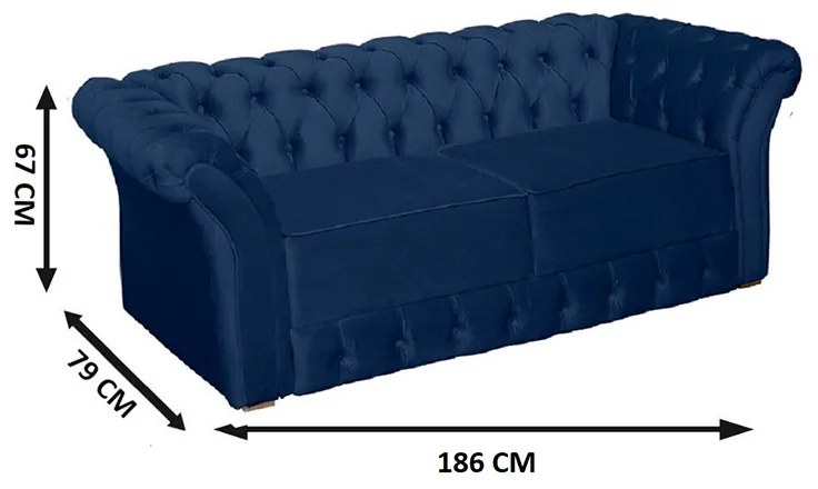 Namoradeira Sofá 2 Lugares Chesterfield Capitonê 186cm Veludo Azul - Sheep Estofados - Azul escuro