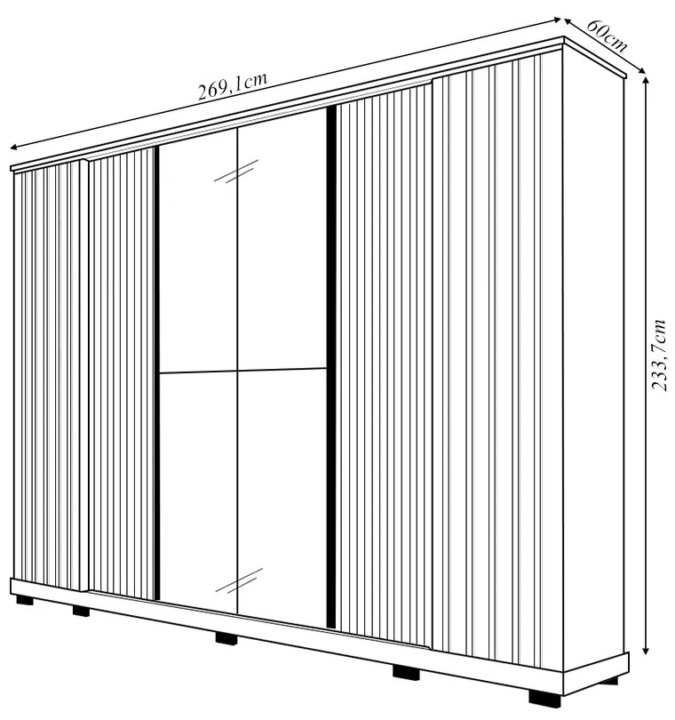 Guarda Roupa Monteiro Ripado 6 Portas e 4 Gavetas com Espelho LED MDF Freijo/Sued G11 - Gran Belo