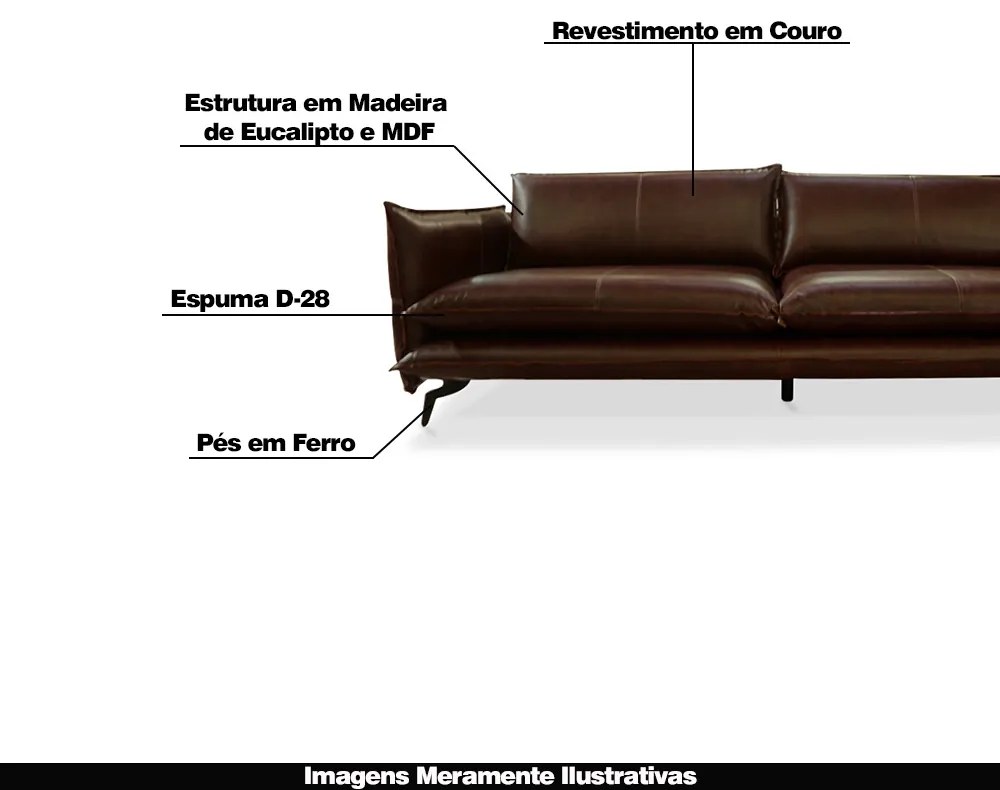 Sofá Decorativo 4 Lugares Sala de Estar 260cm Beaune Couro Café G34 - Gran Belo