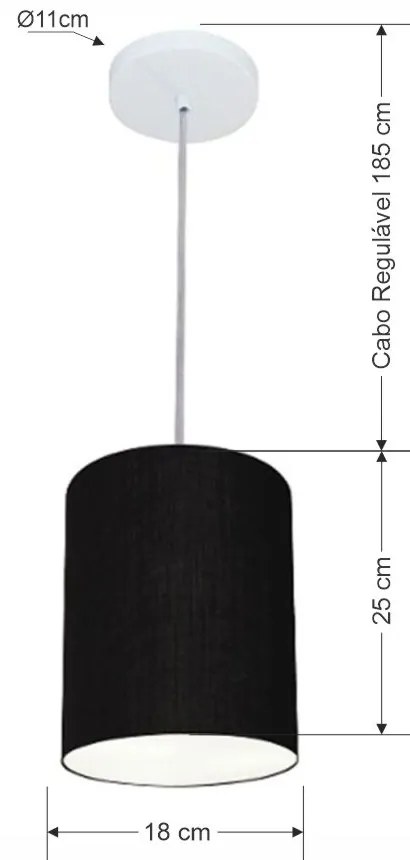Lustre Pendente Cilíndrico Md-4012 Cúpula em Tecido 18x25cm Preto - Bivolt