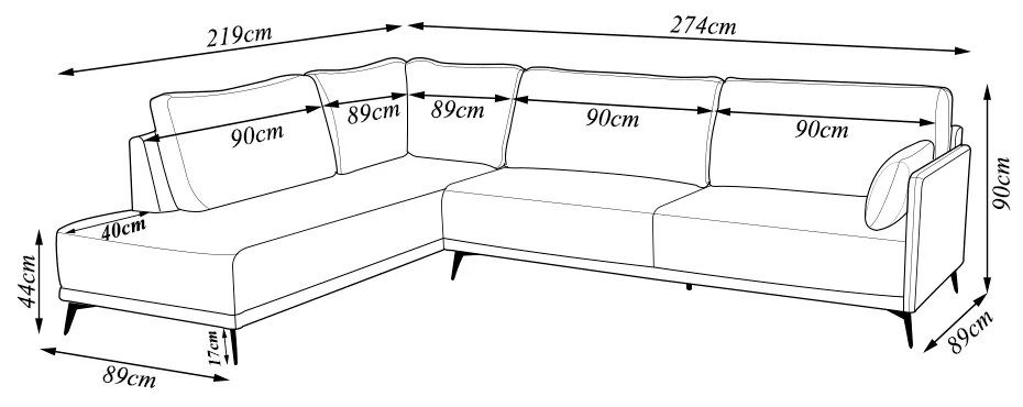 Sofá Sala de Estar de Canto em L Bipartido Design Moderno 274cm Pés de Ferro Toxzon Linho Bege G93 - Gran Belo