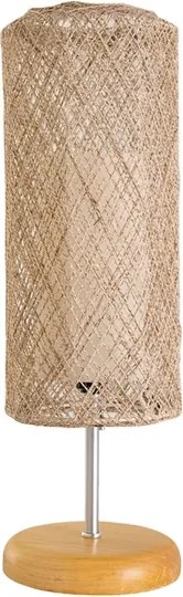 Luminaria De Mesa Madeira E Juta Rustica Bege