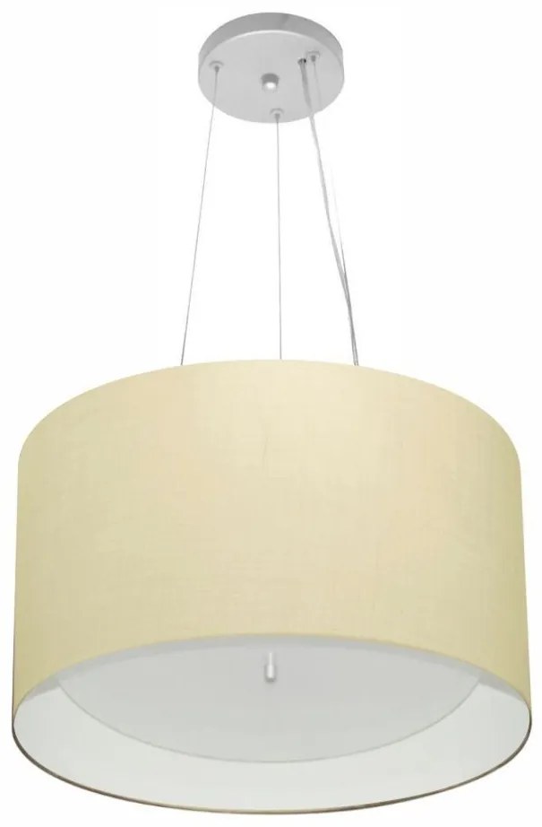 Lustre Pendente Cilíndrico Md-4319 Cúpula em Tecido 40x25cm Algodão Crú / Branco - Bivolt