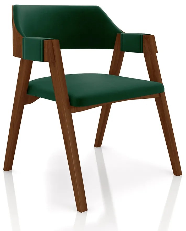 Cadeira Sala de Jantar e Jogos Carteados Madeira Maciça Poker Veludo Verde/Imbuia G42 - Gran Belo