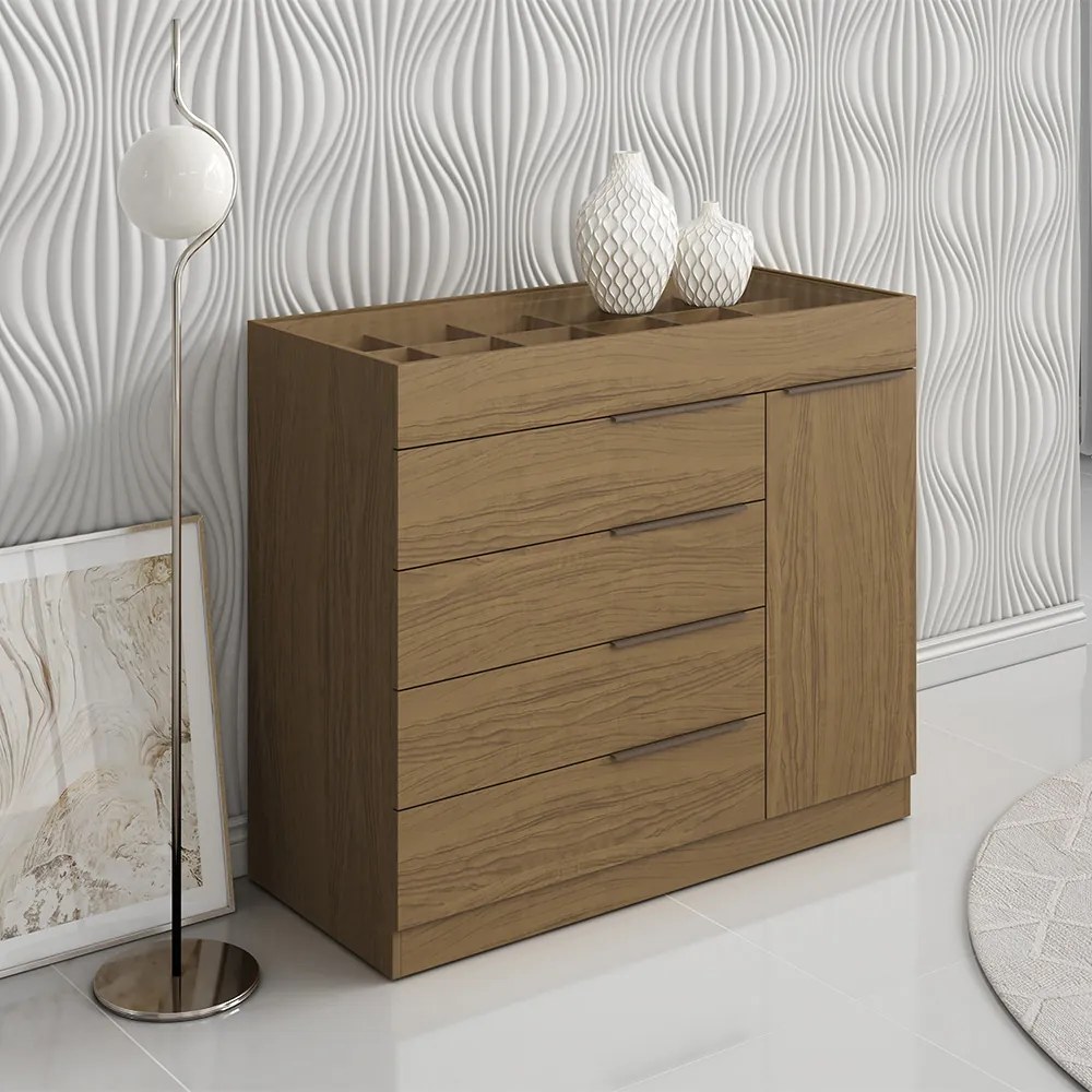 Cômoda Quarto Porta Jóias com Tampo Vidro 111cm Stefanie Atacama A09 - D'Rossi