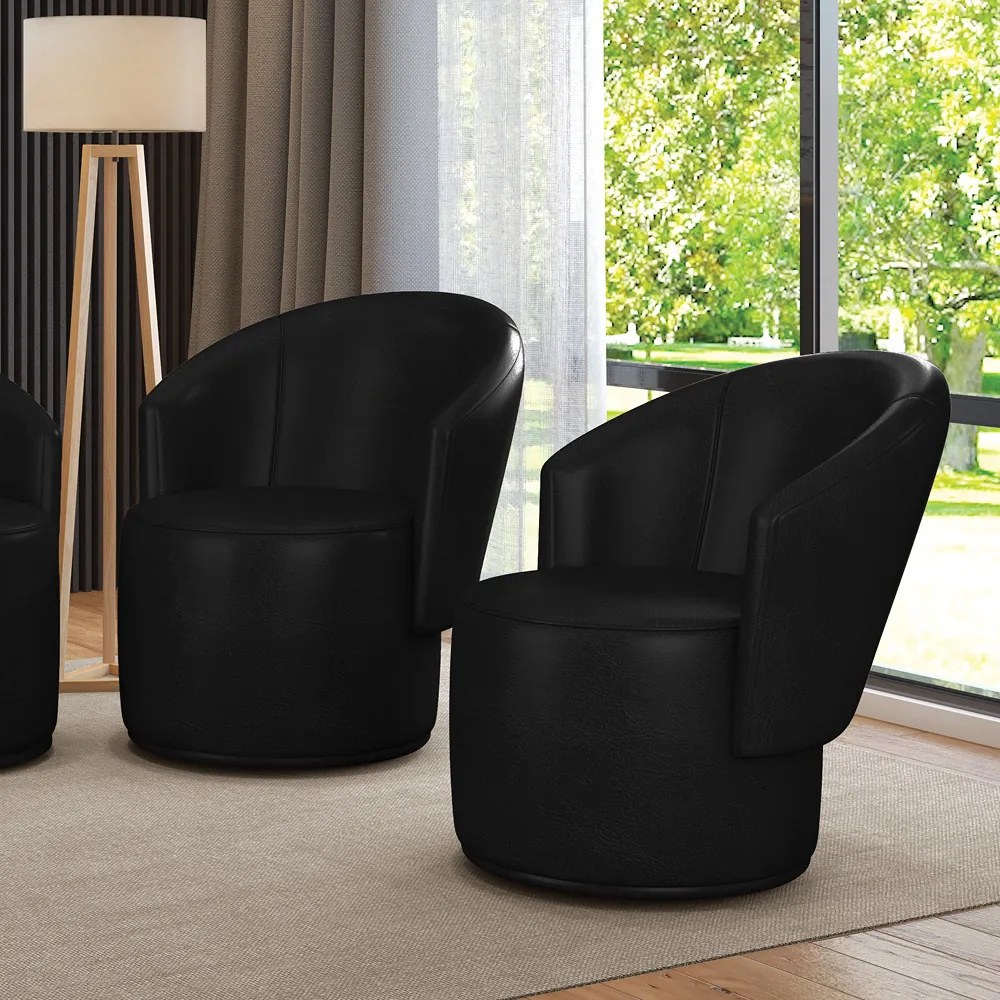 Poltrona Decorativa Orgânica Fixa para Sala Kit 2 Malu Sintético PU M11 - D'Rossi - Bege
