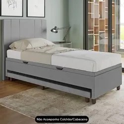 Bicama Box Baú Solteiro 88x188 cm Samy S05 Sintético Cinza - Mpozenato
