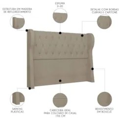 Cabeceira Casal King Cama Box 195cm Malva Z04 Boucle Capuccino - Mpoze