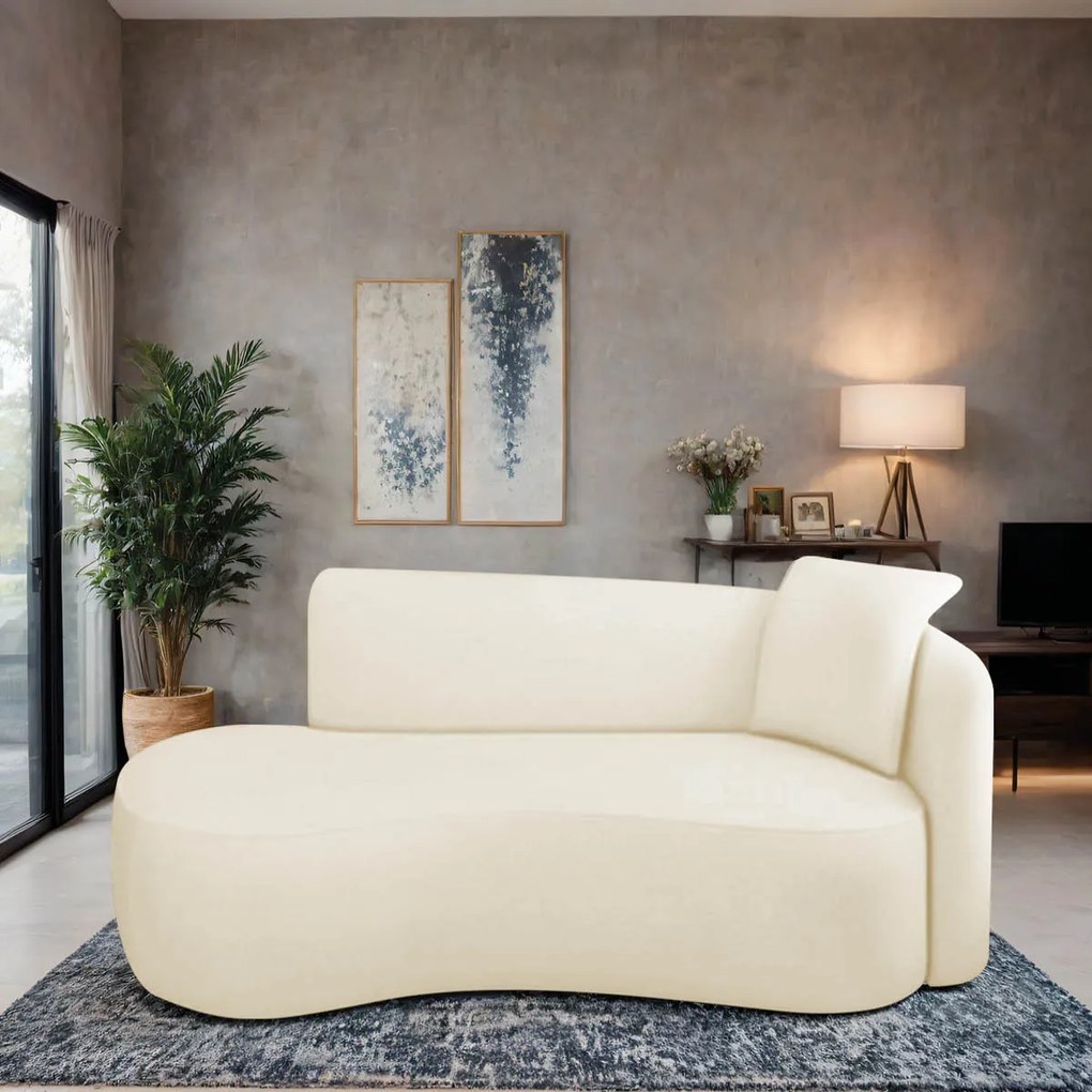 Divã Recamier Suíça Curvo Sala Recepção 150cm Lado Esquerdo Bouclé