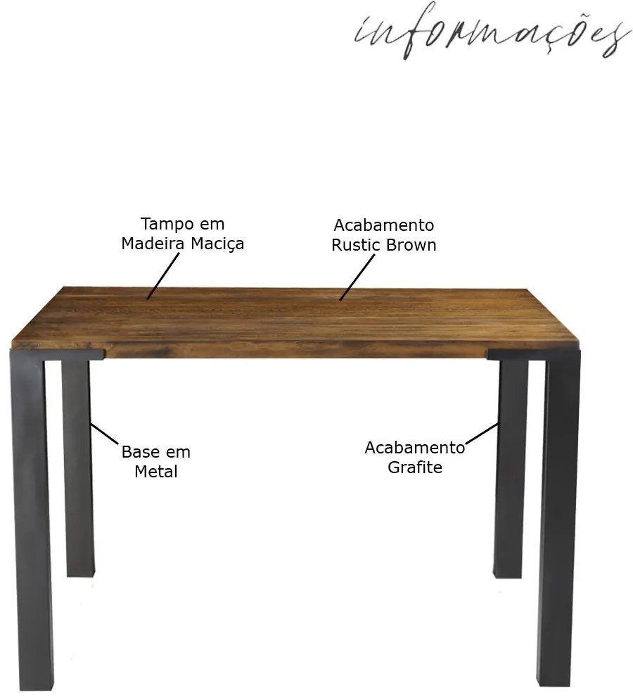 Mesa Sala de Jantar Cozinha Bladel Quadrada 100cm Grafite Madeira Maciça Rustic Brown G54 - Gran Belo