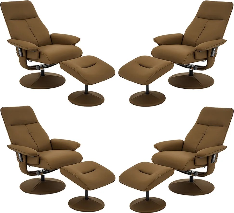Kit 4 Poltronas de Massagem Arizona Giratória com Apoio de Pés e Reclinável PU Caramelo G56 - Gran Belo