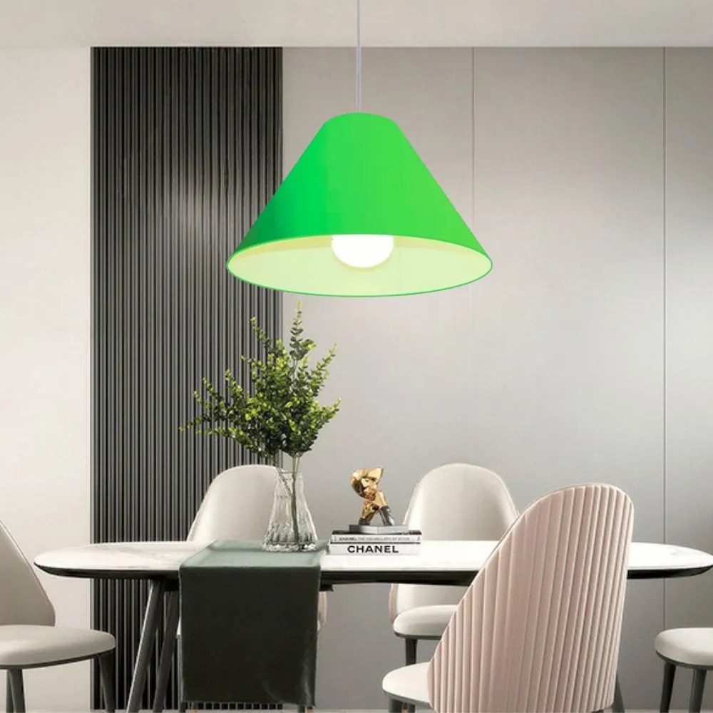 Lustre Pendente Cone Md-4078 Cúpula em Tecido 25/40x15cm Verde Limão - Bivolt