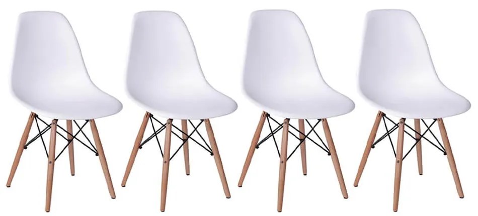 Conjunto 4 Cadeiras Eiffel Base Madeira Branco - Conjunto 4 Cadeiras Eiffel Base Madeira – Branco