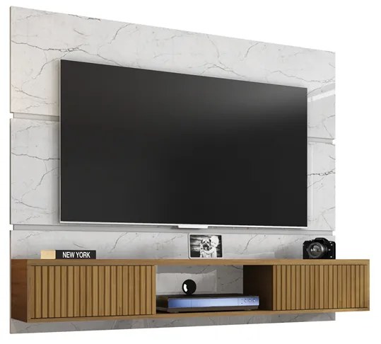 Painel Para TV Âmbar Carrara/Cinamomo/Ripado– Móveis Bechara