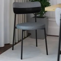 Cadeira de Jantar Estofada Kit 8 Nyka M25 Linho Cinza/Preto - Mpozenat