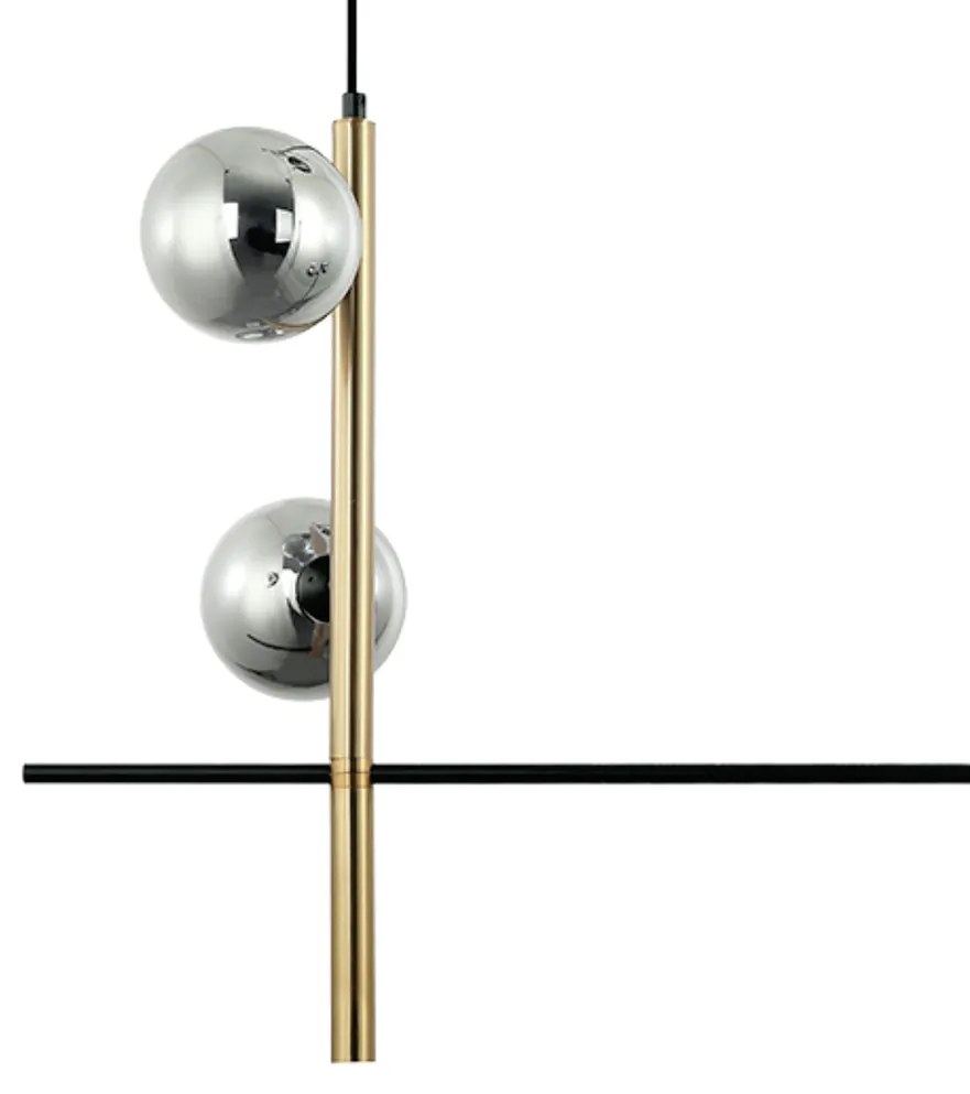 Pendente Bambu Metal Preto E Bronze Vidro Fume 29X92X53Cm 4Xg9 | Bella...