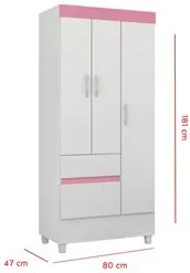 Guarda Roupa Flex 3 Portas 2 Gavetas Wind D02 Branco/Rosa/Branco - Mpo