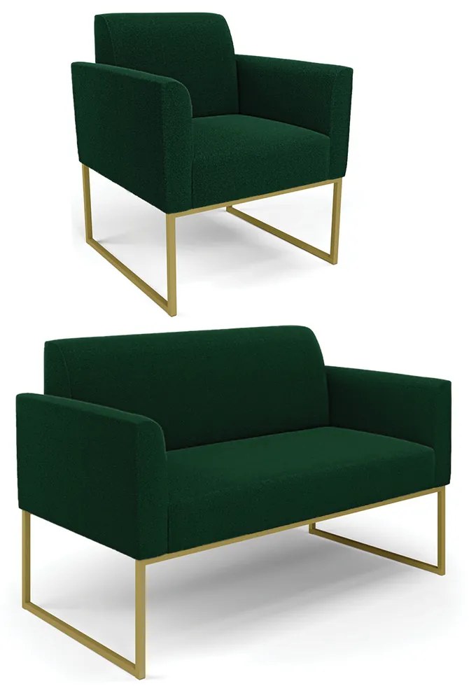 Namoradeira e Poltrona Industrial Dourado Marisa Bouclê D03 - D'Rossi - Azul