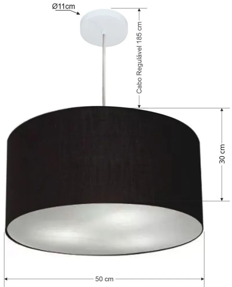 Lustre Pendente Cilíndrico Md-4245 Cúpula em Tecido 50x30cm Preto - Bivolt