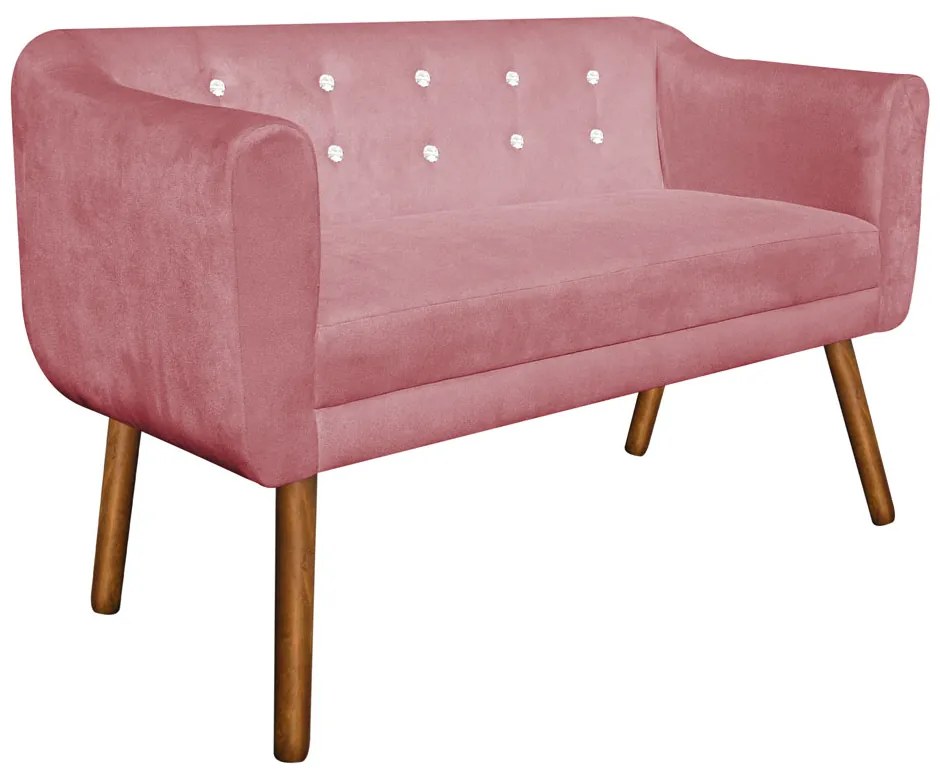 Namoradeira 02 Lugares Julia Suede Rose com Strass 140 cm Pés Palito Castanho - D'Rossi