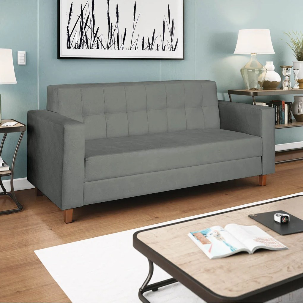 Sofá 2 Lugares Denver Corano Cinza - ADJ Decor