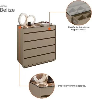 Comoda Belize 5 Gavetas Fendi - Casa D Móveis