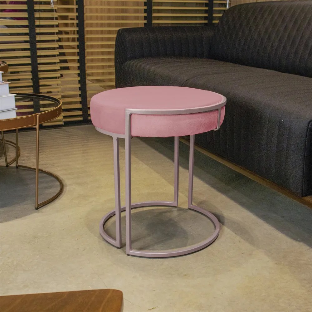 Puff Redondo Base Industrial Rosê Love Suede - Rose