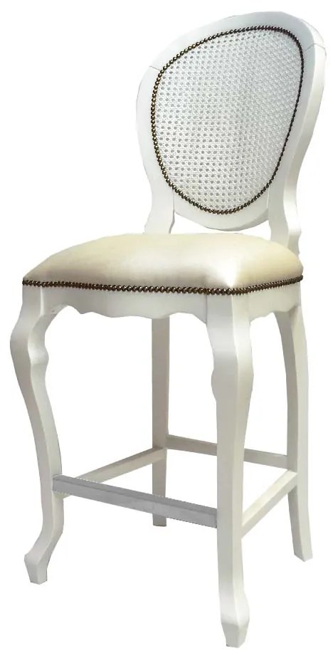 Banqueta Delicate Assento c/mola Encosto Palha - Branco - Tecido Facto Pérola e Palha Pintada Sextavada Kleiner