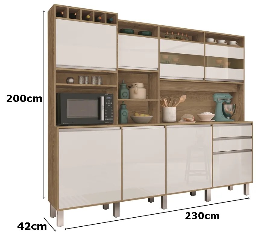 Kit Cozinha Smart 8 Portas Freijó/Branco - Vitamov