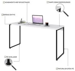 Mesa de Escritório Escrivaninha 150cm Dynamica Industrial C08 Branco C