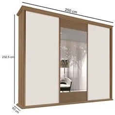 Guarda Roupa Casal 250cm 3 Portas Correr 1 Espelho Doratto F08 Freijó/