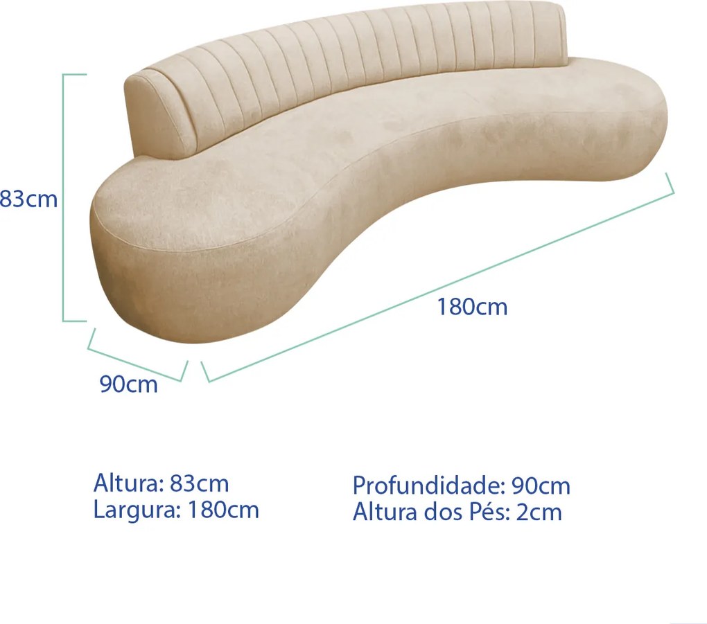 Divã Recamier Celeste Curvo Sala Estar Luxo 180cm Linho
