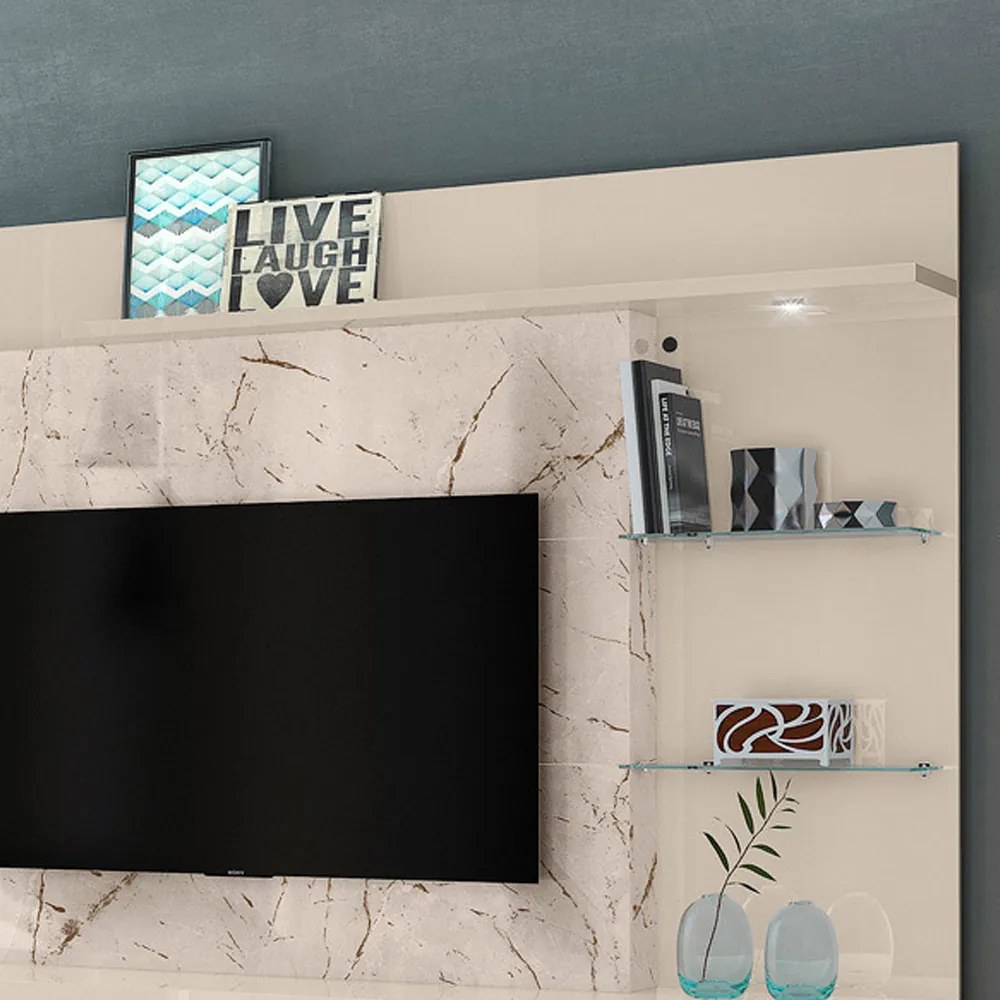 Estante de TV 55 Pol 182cm com Pé para Sala Elaris M20 - D'Rossi - Calacata e Off White