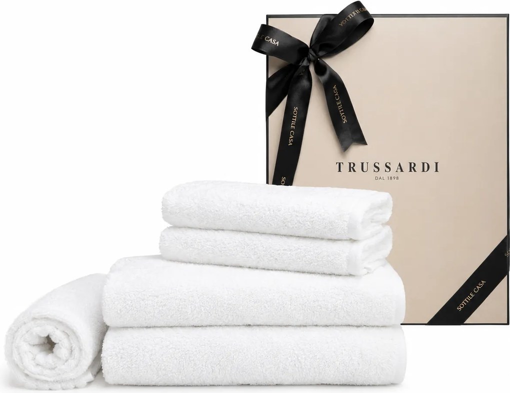 Jogo de Banho 5 Peças Trussardi 100% Algodão Fontani c/ Caixa de Presente - Branco Branco