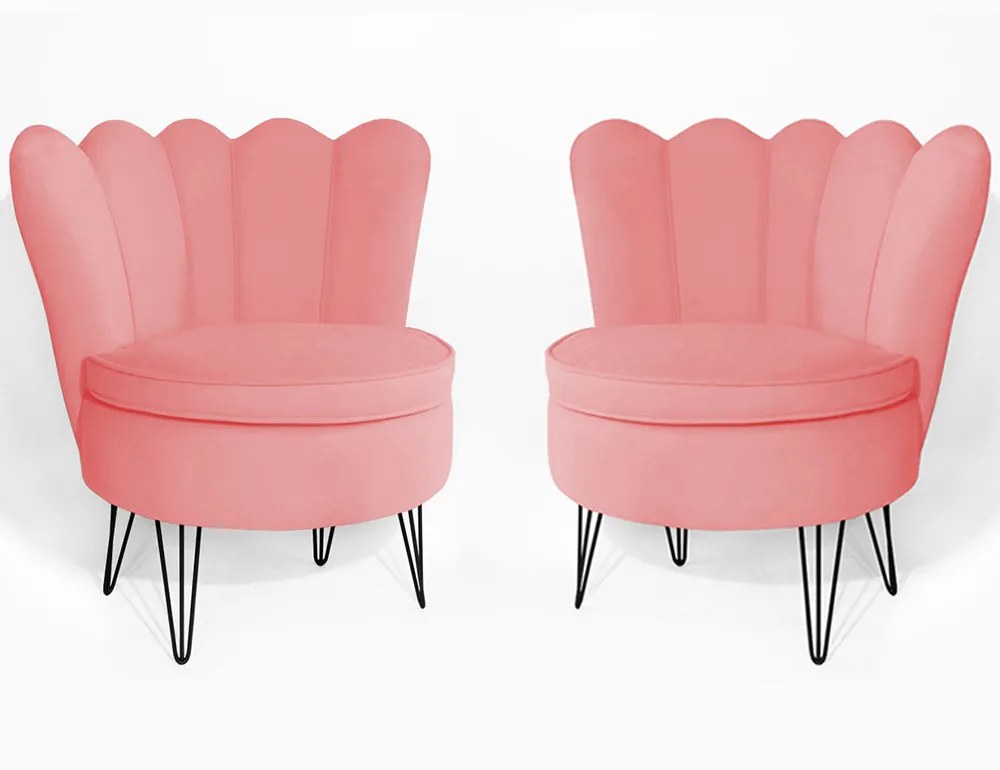 Conjunto 2 Poltrona Dália Pés Hairpin Legs Preto Veludo Rose