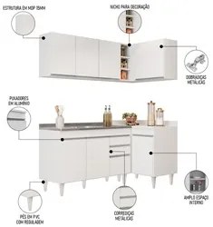 Armário de Cozinha Modulado de Canto Esquerdo 4 Peças CP48 com Pia Ino