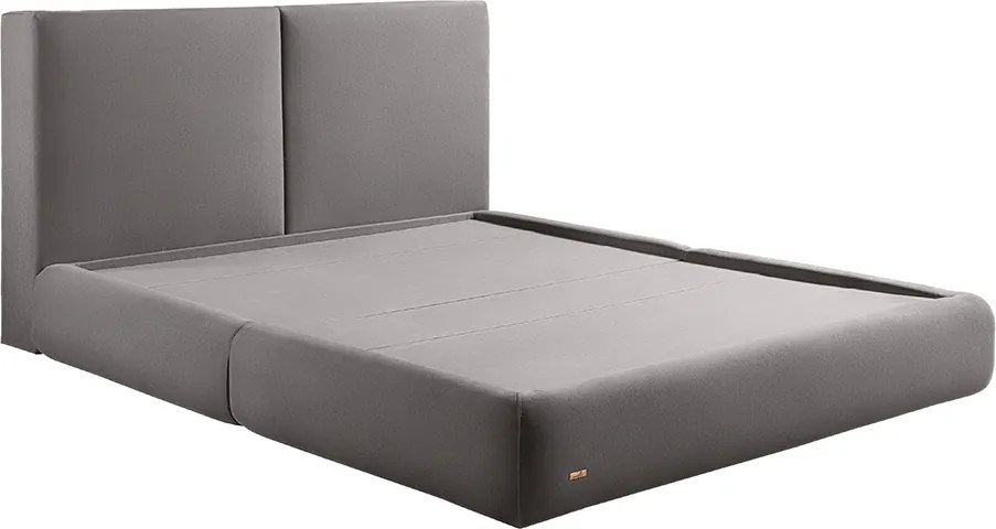 Cama com Cabeceira Elva King Base no Chão Veludo Luxo Cinza G92 - Gran Belo