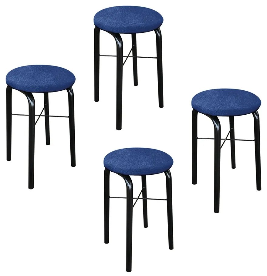Kit 04 Banquetas Baixa Manu Suede - Azul Royal