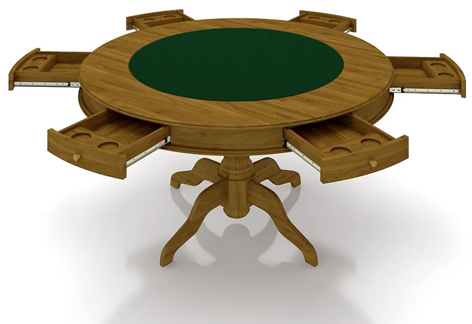 Conjunto Mesa de Jogos Carteado Bellagio Tampo Reversível Verde e 6 Cadeiras Madeira Poker Base Estrela Linho Cinza/Mel G42 - Gran Belo